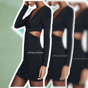 EXPRESS Sexy Black Cut-out Plunging Neckline Bodycon Dress XS